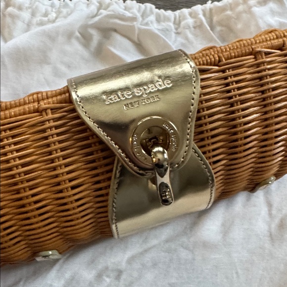 Kate Spade Brown Wicker Clutch with Goldtone Hardware, 5.25”H, 9”W, .75”D - Picture 2 of 6